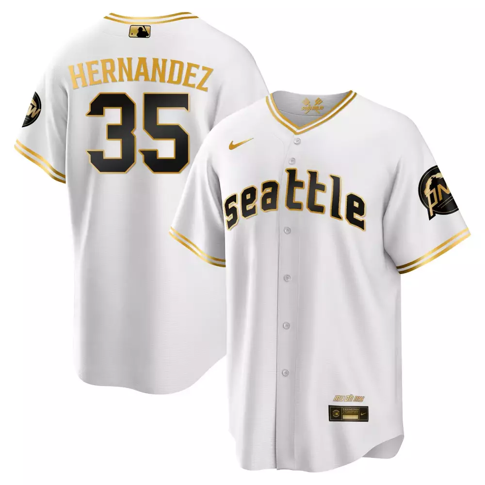 Teoscar Hernandez 35 Jersey White City Connect Seattle Mariners Men Black Gold Cool