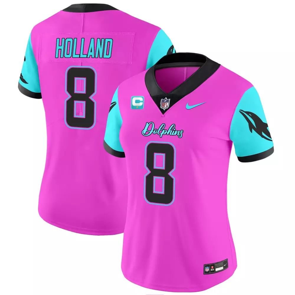 Jevon Holland 8 Dolphins Jersey Pink Women Alternate Aqua Black Vapor Limited All