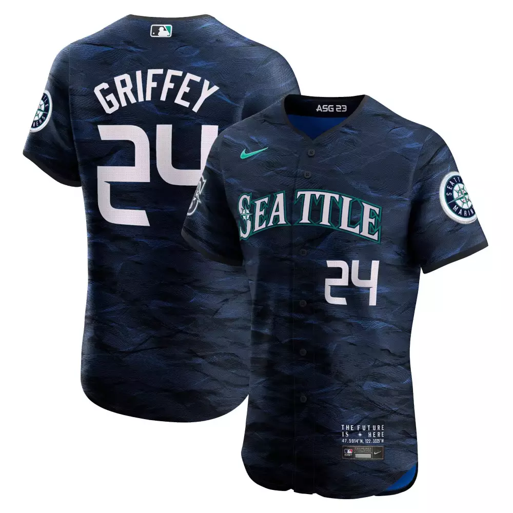 Ken Griffey 24 Seattle Mariners Jersey Navy Asg 23 Men Custom Design White Green
