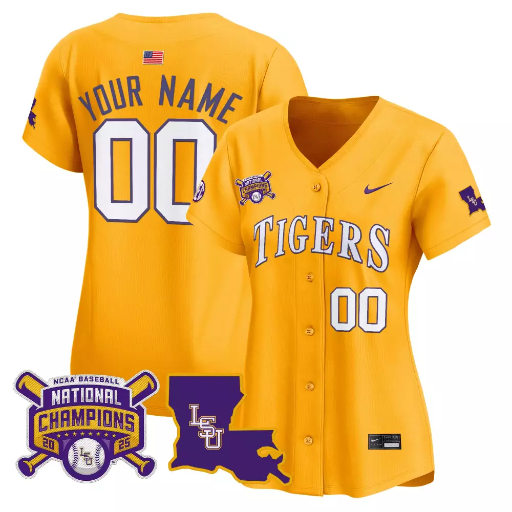 Custom Lsu Tigers Jersey Gold 2023 National Champions Baseball Women Purple Vapor