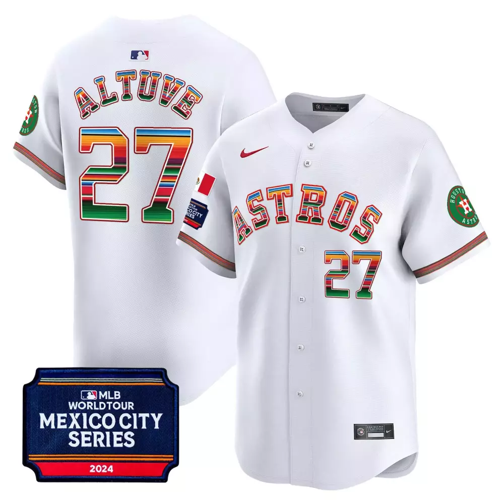 Jose Altuve 27 Astros Jersey White Mexico City Series Men Split Design Green Red