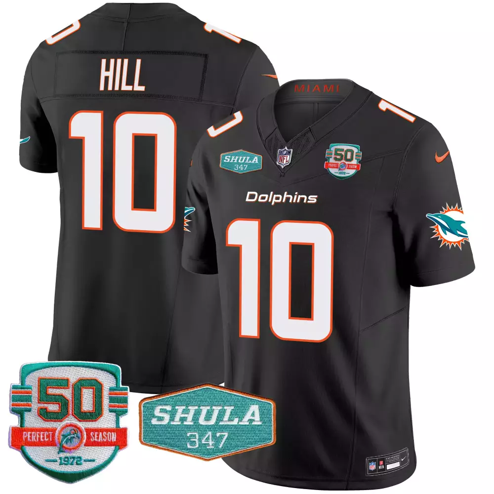 Tyreek Hill 10 Miami Dolphins Jersey Black Throwback 50 Perfect Season 1972 Shula 347 2022