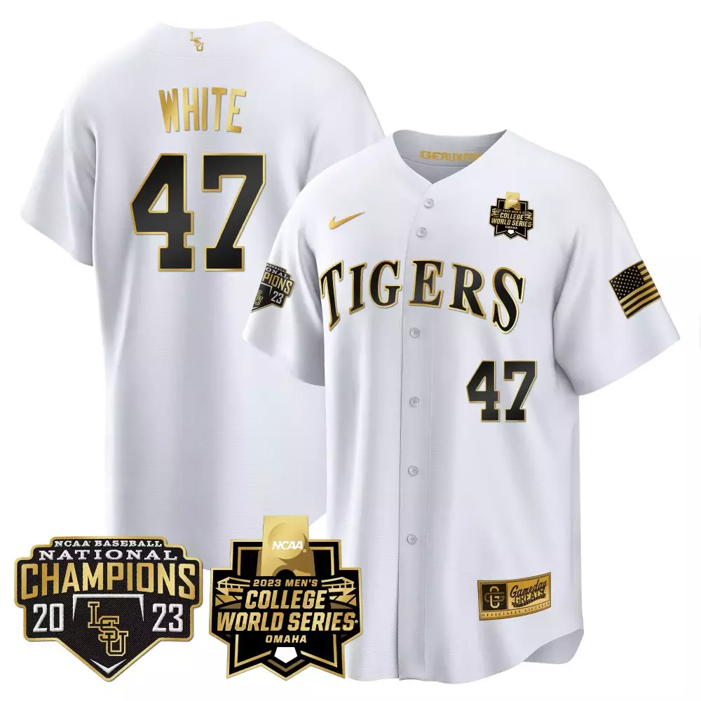 Eli White 47 Tigers Jersey 2023 Ncaa Men's College World Series Baseball National Champions American Flag