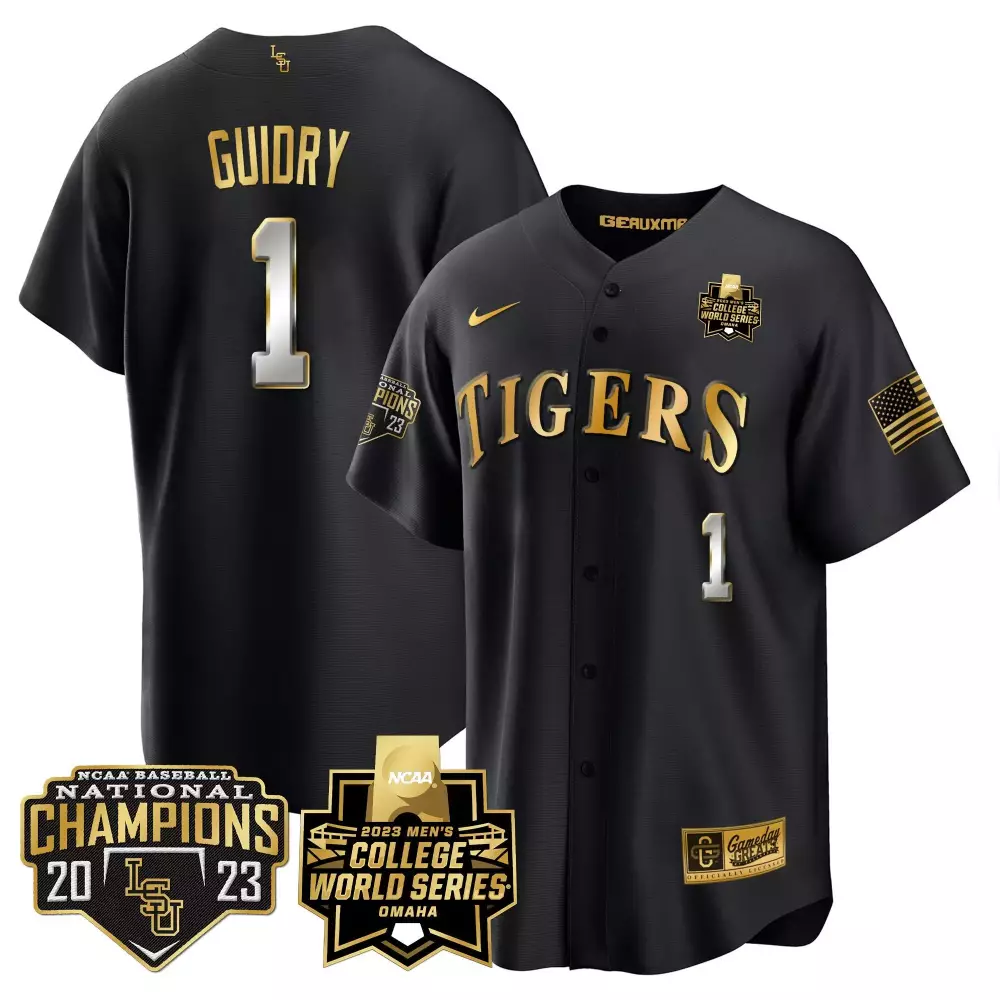 Weylin Guidry 1 Tigers Jersey Black 2023 Men's College World Series Baseball National Champions