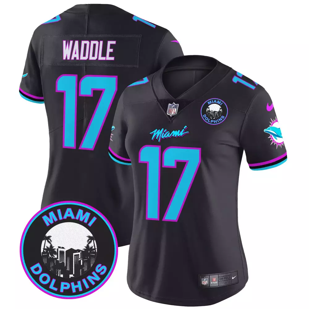 Jaylen Waddle 17 Miami Dolphins Jersey Black City Connect Women Alternate Aqua Pink