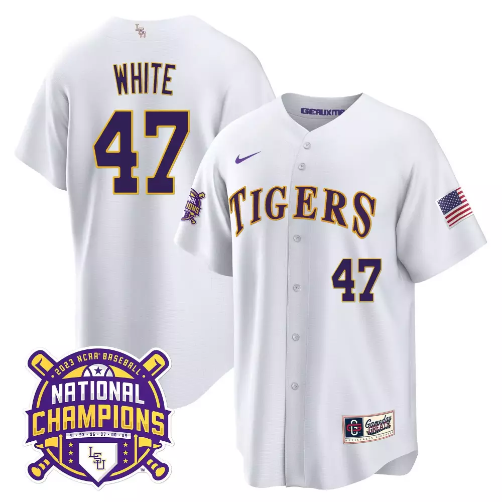 Eli White 47 Tigers Jersey 2023 Ncaa Baseball National Champions American Flag Men