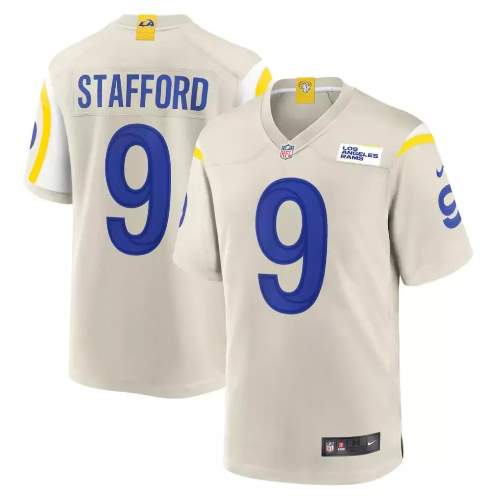 Matthew Stafford 9 Jersey White Los Angeles Rams Men Player Blue Yellow Game