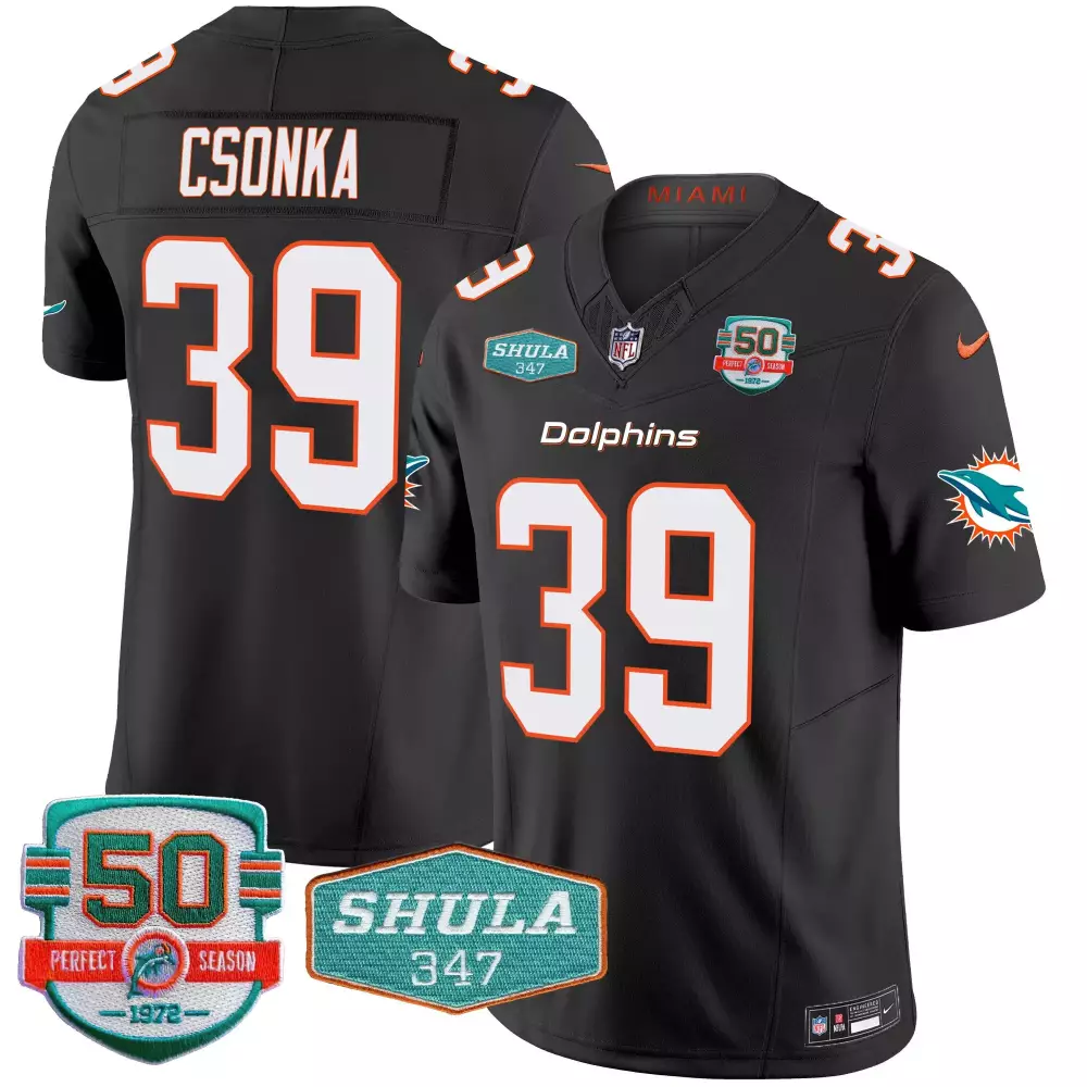 Larry Csonka 39 Miami Dolphins Jersey Black 50th Perfect Season Shula 347 1972 Men