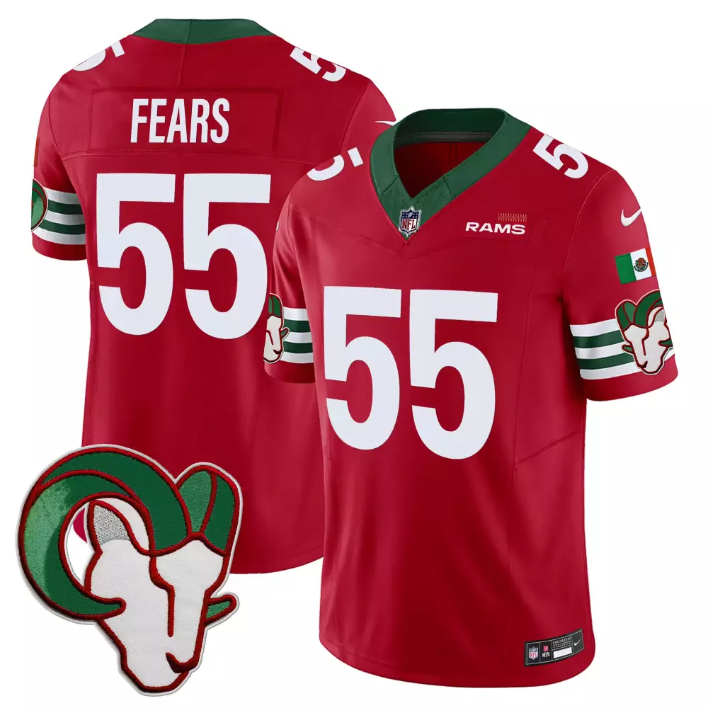 Tom Fears 55 Rams Jersey Red Mexico Flag Ram Men Green White Vapor Limited All Stitched