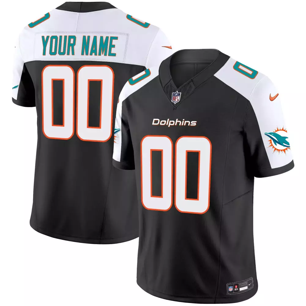 Custom Dolphins Jersey Black Authentic Split Design White Orange Teal Alternate Vapor