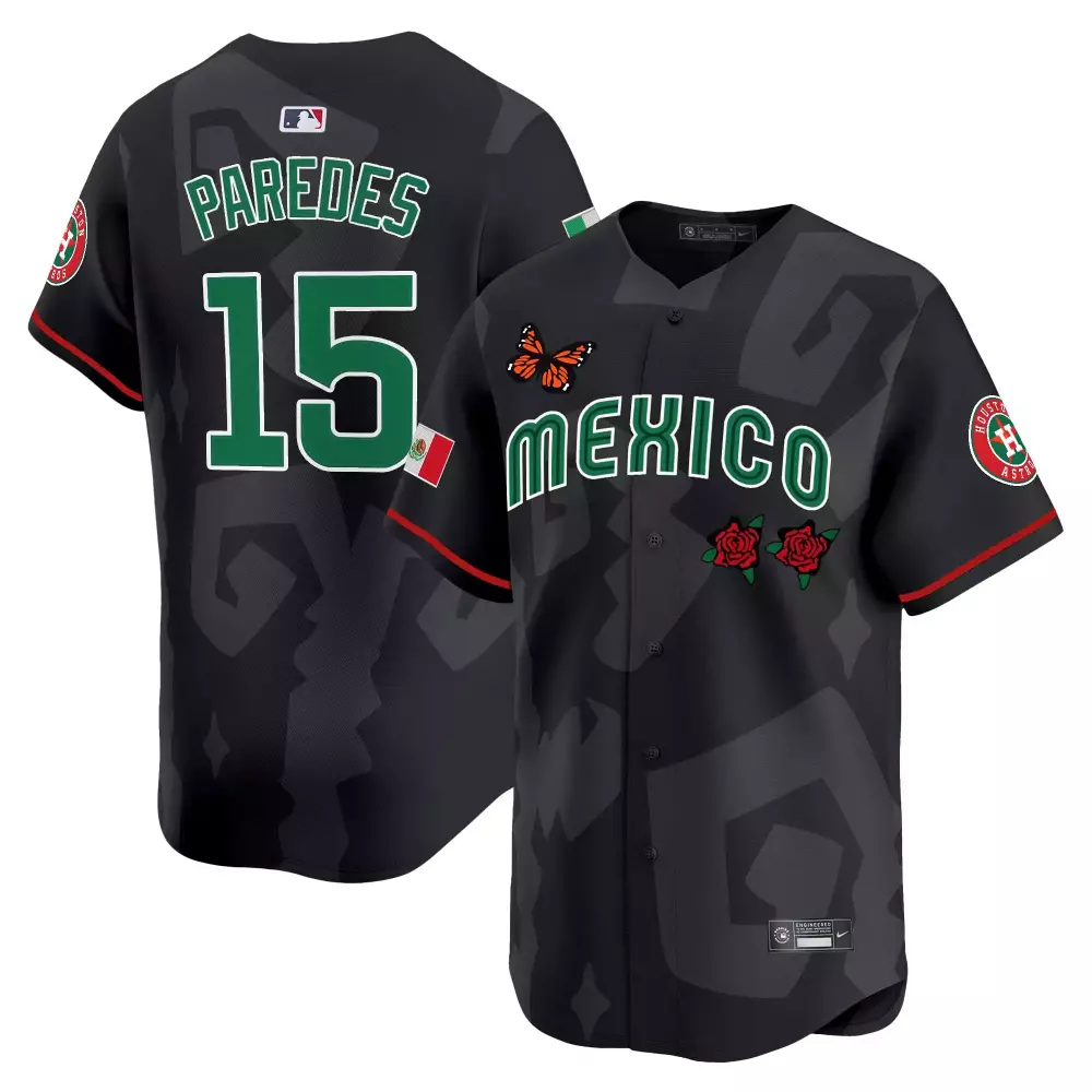 Mexico Paredes 15 Houston Astros Jersey Black Day Of The Dead Flag Men Green Red