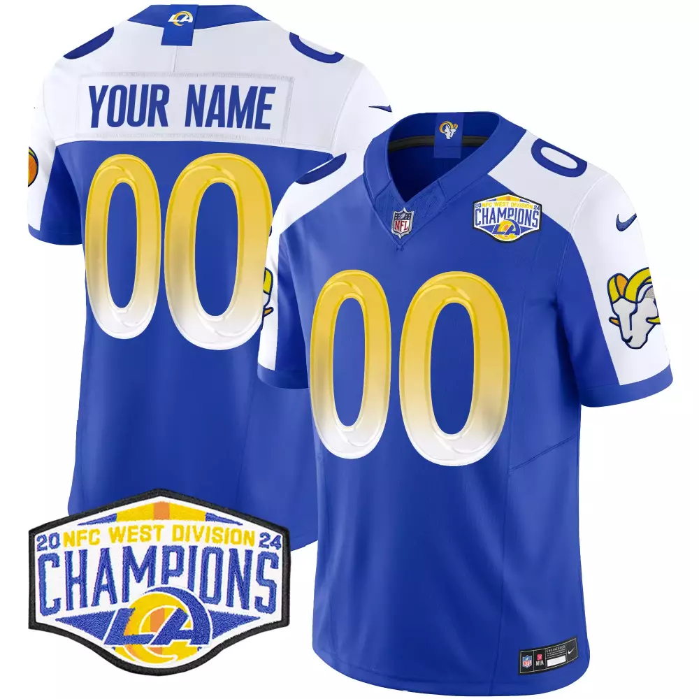 Custom Los Angeles Rams Jersey Royal Blue Men White Gold Alternate Vapor Limited