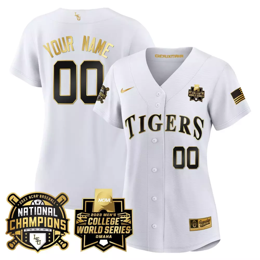 Custom Tigers Jersey White 2023 Men's College World Series Baseball National Champions