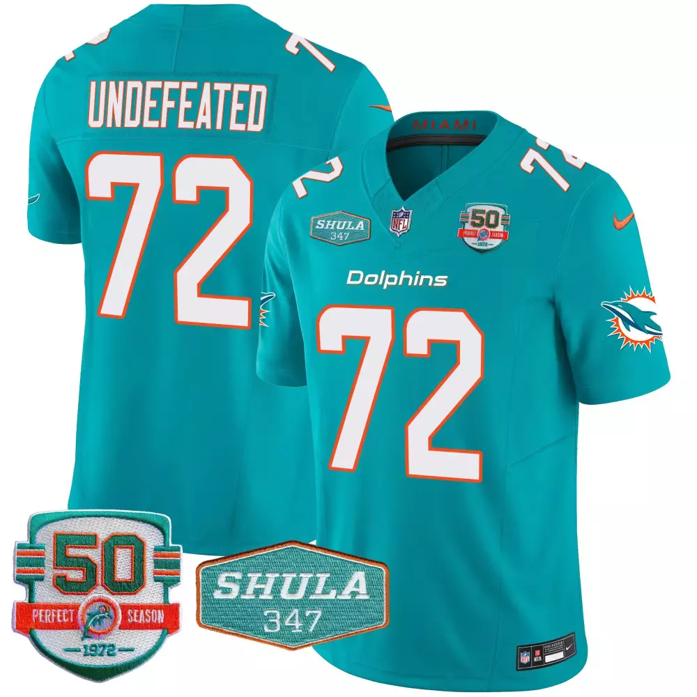 Undefeated Aqua 72 Dolphins Jersey Teal 50th Season 50 Perfect 1972 Shula 347 Men