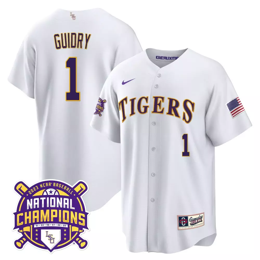 Weylin Guidry 1 Tigers Jersey White 2023 National Champions Baseball Lsu Men Purple