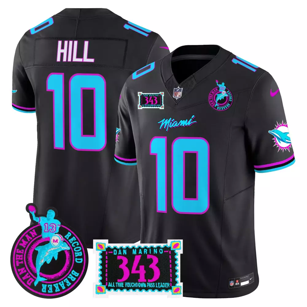 Tyreek Hill 10 Miami Dolphins Jersey Black Dan Marino Legacy Man Record Breaker Men