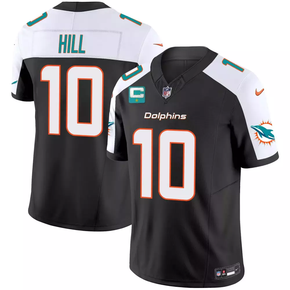 Tyreek Hill 10 Dolphins Jersey Black Men White Aqua Orange Alternate Vapor Limited