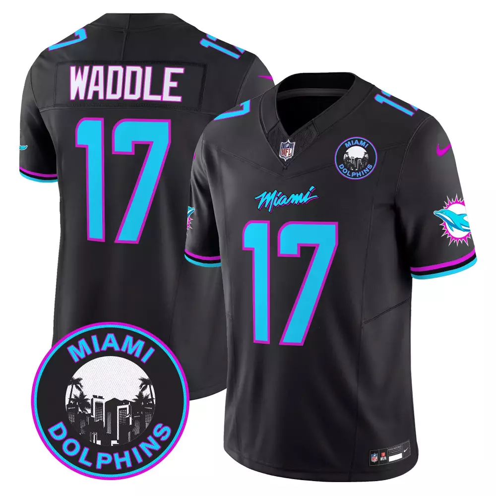 Jaylen Waddle 17 Miami Dolphins Jersey Black Vice Men Alternate Aqua Pink Vapor Limited