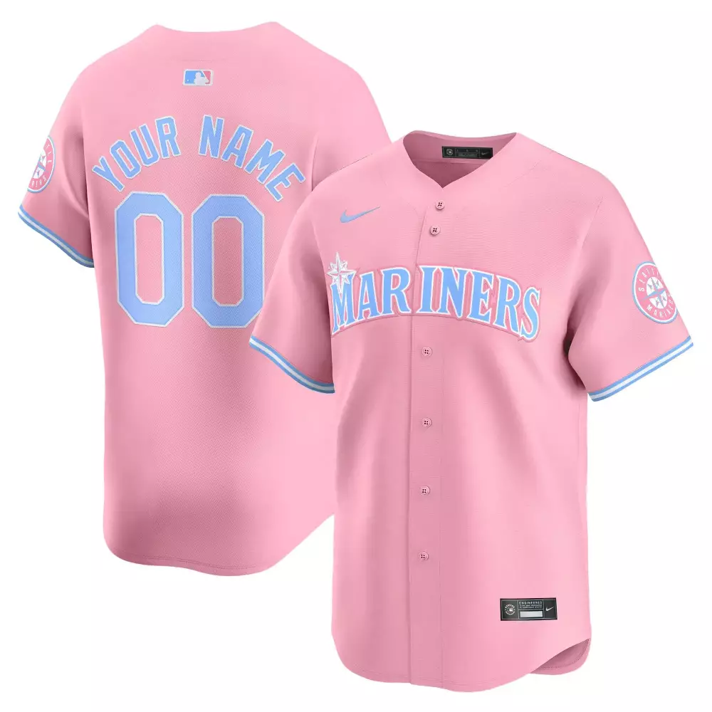 Custom Mariners Jersey Pink Men Light Blue White Vapor Premier Limited All Stitched