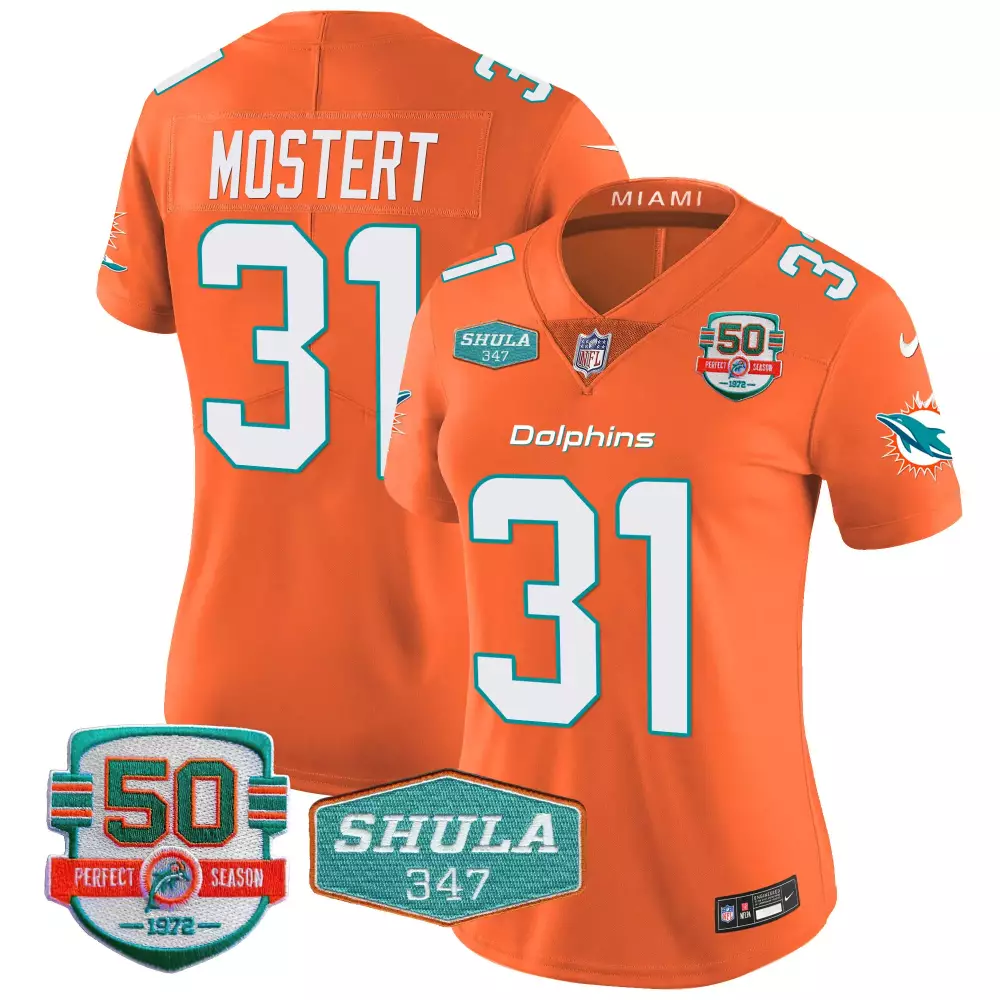 Raheem Mostert 31 Miami Dolphins Jersey Orange 50th Perfect Season 50 1972 Shula 347 2022