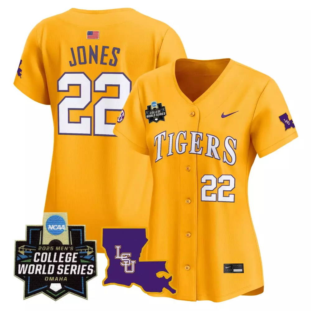Jones College 22 Lsu Tigers Jersey Yellow World Series American Flag 2025 Women Purple