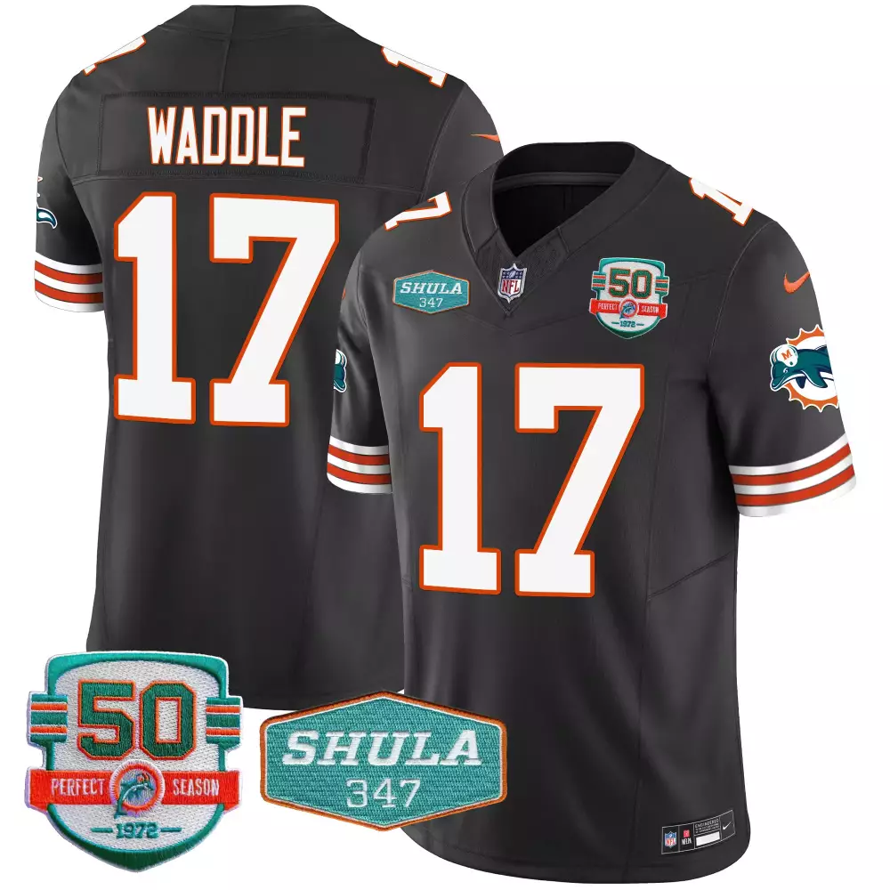 Jaylen Waddle 17 Miami Dolphins Jersey Black 50th Anniversary 50 Perfect Season 1972 Shula 347