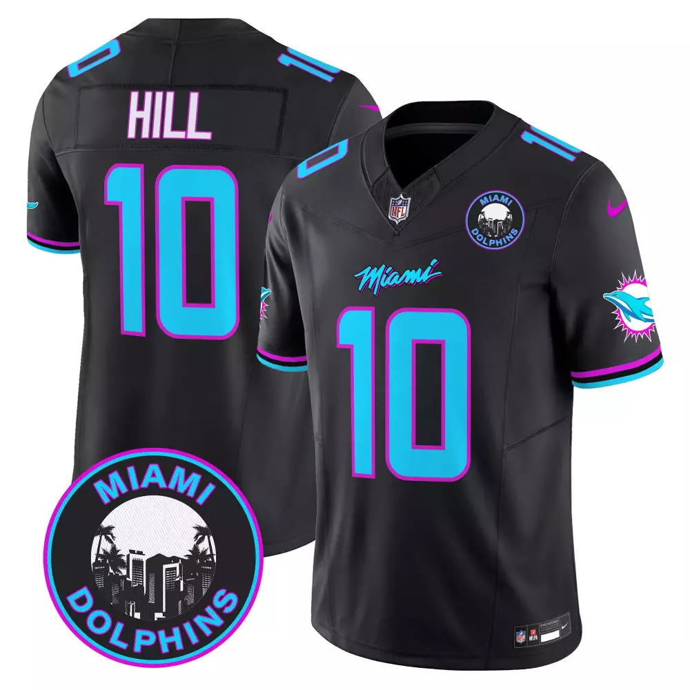 Tyreek Hill 10 Miami Dolphins Jersey Black Men Alternate Aqua Pink Vapor Limited
