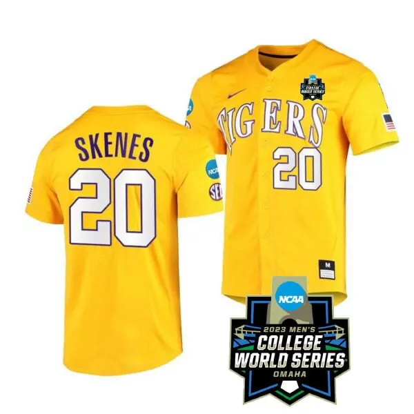 Paul Skenes 20 Lsu Tigers Jersey Yellow 2023 Men's College World Series Men Purple