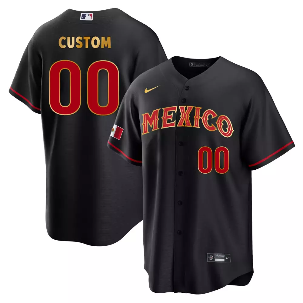 Custom Mexico Jersey Black Flag Red Gold All Stitched Vapor