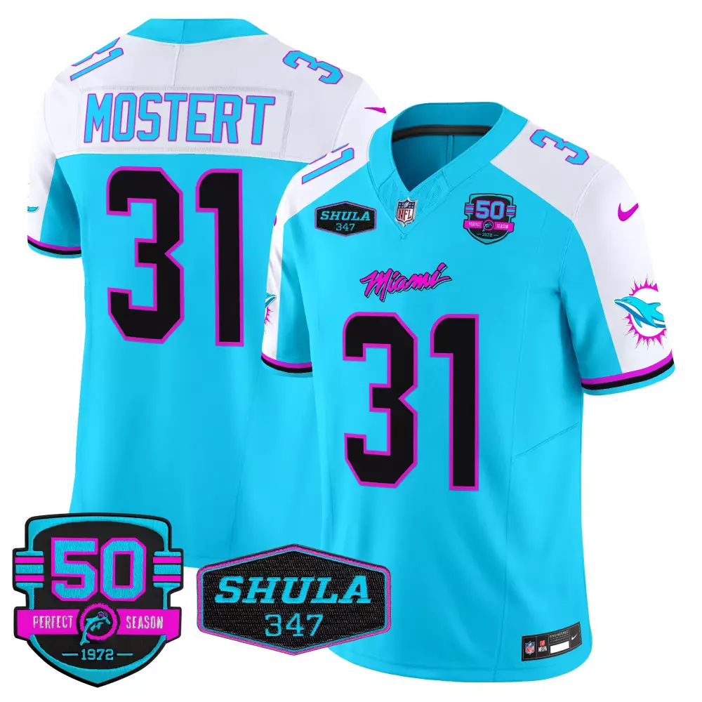 Raheem Mostert 31 Miami Dolphins Jersey Aqua 50th Perfect Season Shula 347 2023 Men