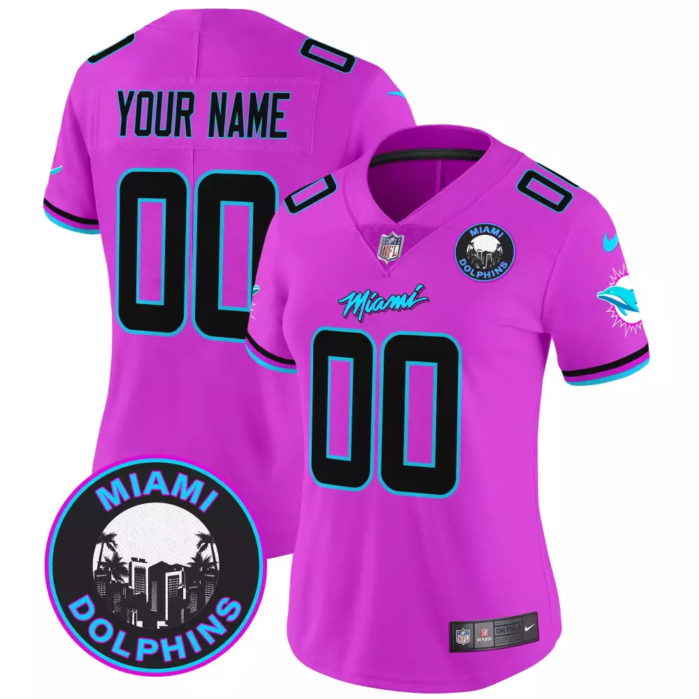 Custom Miami Dolphins Jersey Hot Pink Alternate Black Aqua Vapor Limited v3 All Stitched