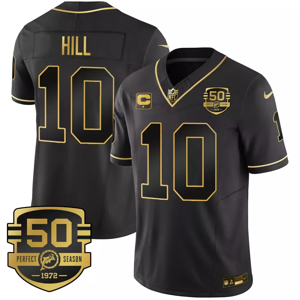 Tyreek Hill 10 Miami Dolphins Jersey Black 50th Perfect Season 1972 Men Player Alternate
