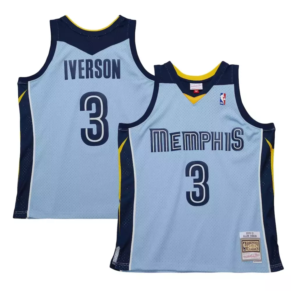 Allen Iverson 3 Memphis Grizzlies Jersey Light Blue 2009-10 Mitchell Ness Hardwood Classics