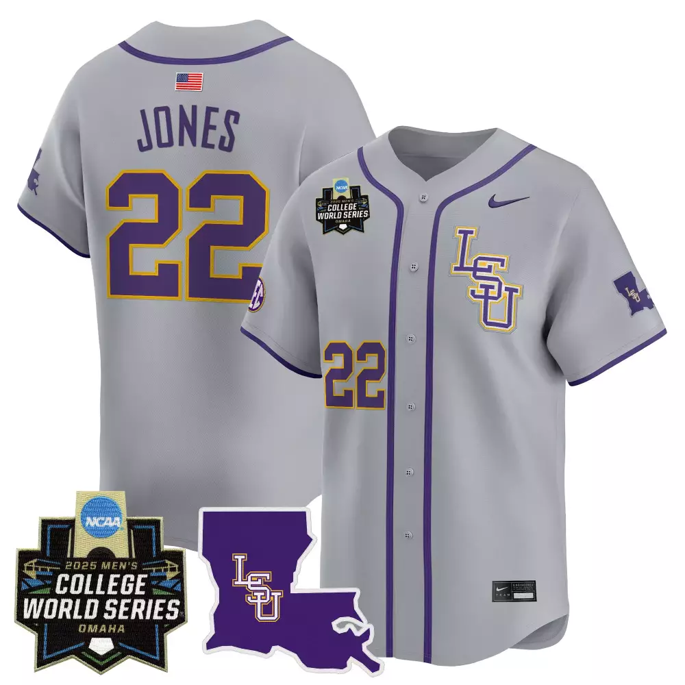 Jones College 22 Lsu Jersey Grey American Flag Men Purple Gold Vapor Premier Limited