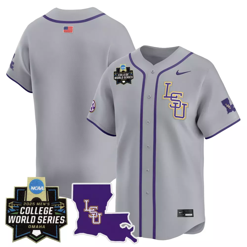 Custom Lsu Jersey Gray 2025 Men's College World Series Men Purple Yellow Vapor Stitched