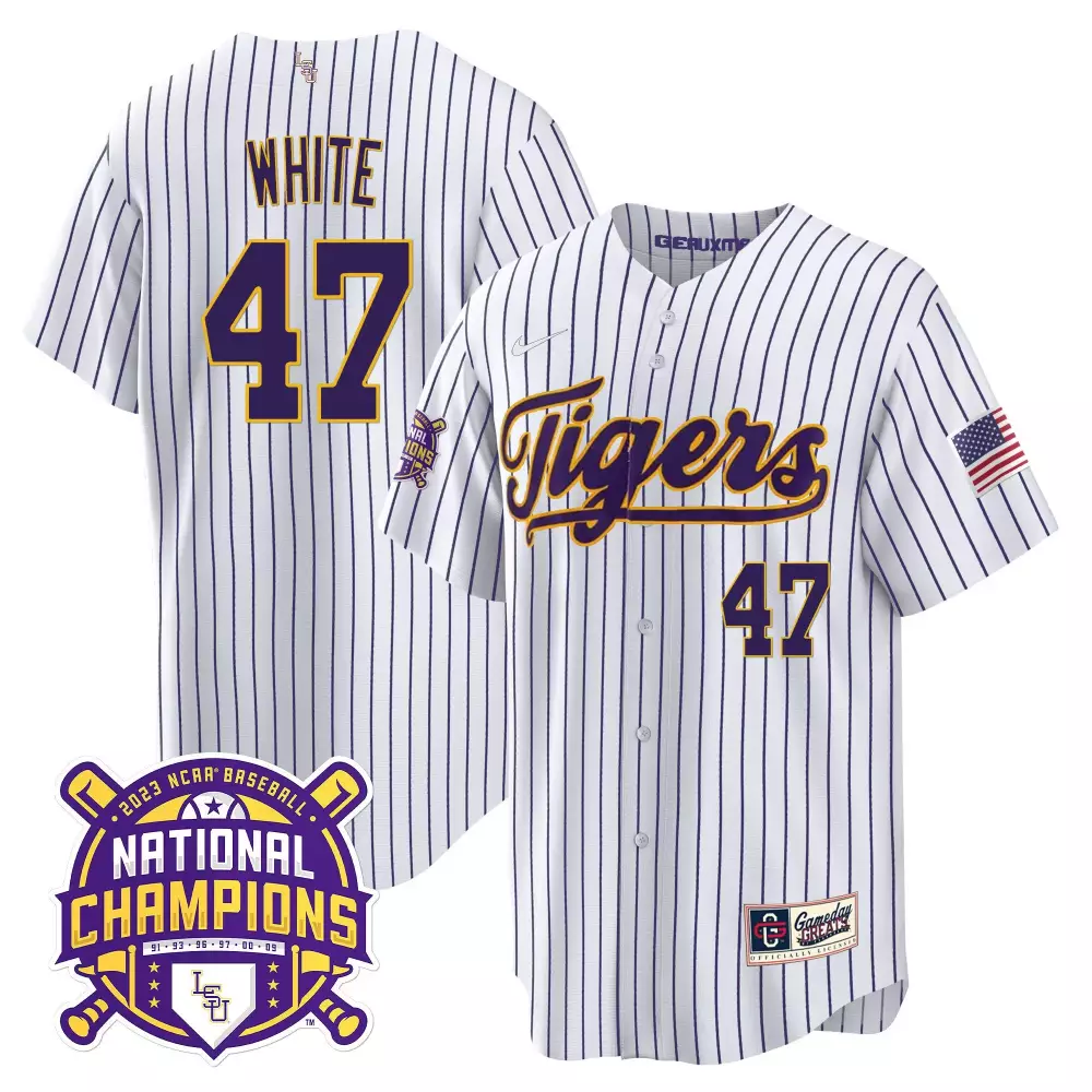 Eli White 47 Lsu Tigers Jersey National Champions 2023 Baseball American Flag Men