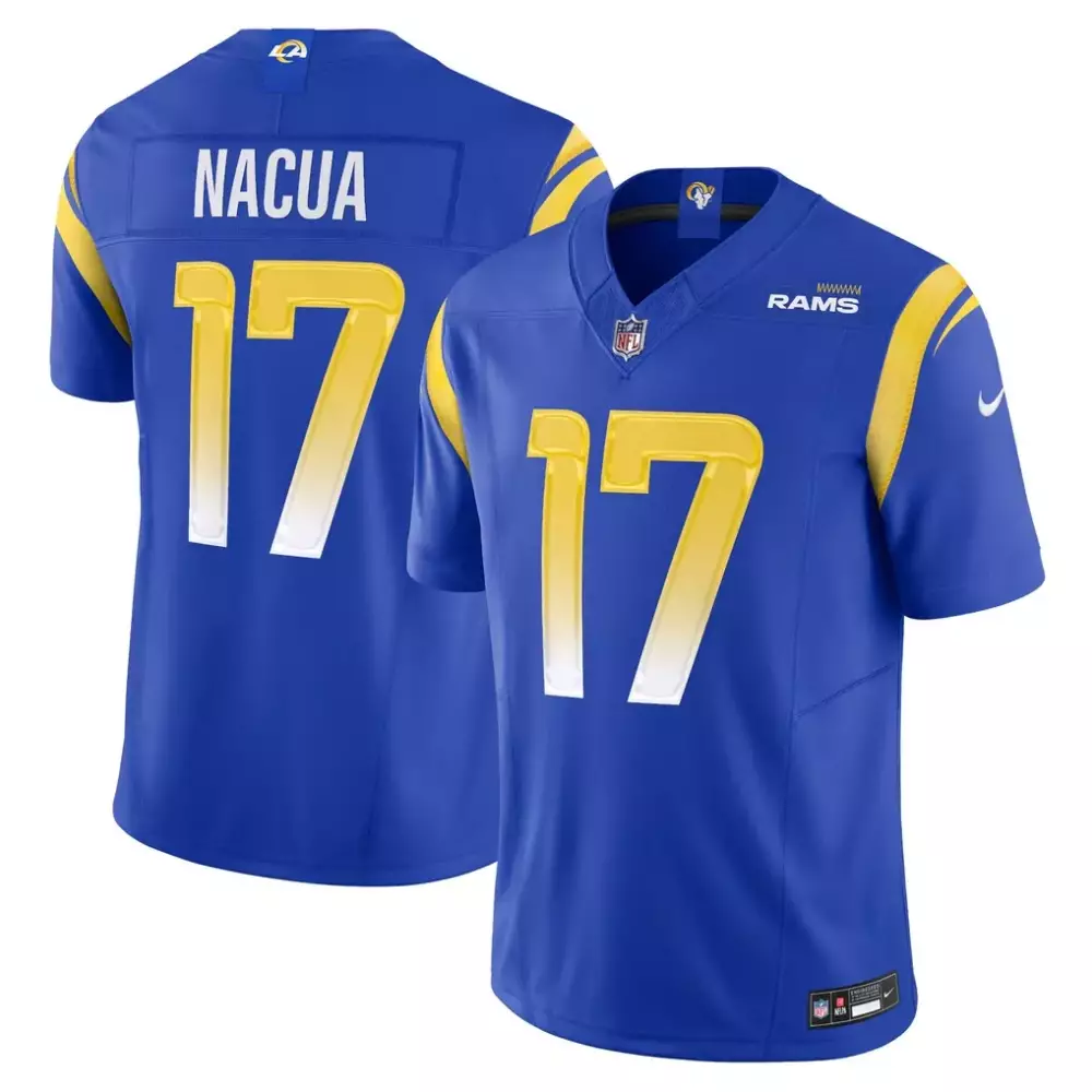 Puka Nacua 17 Rams Jersey Royal Blue Men Player Yellow White Vapor Limited