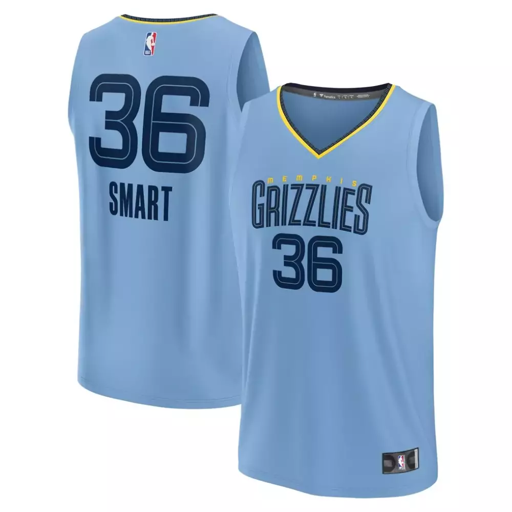 Marcus Smart 36 Memphis Grizzlies Jersey Light Blue Men Navy Yellow