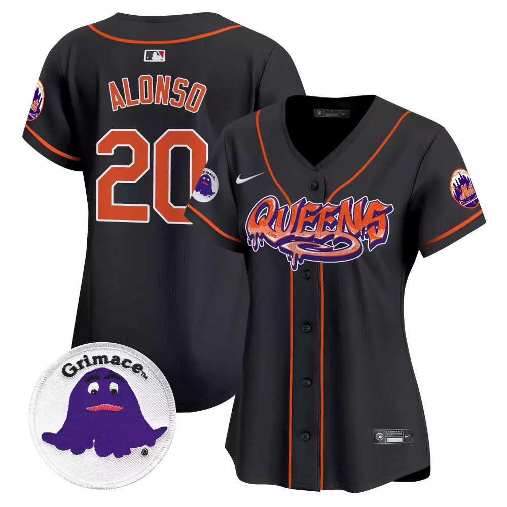 Pete Alonso 20 New York Mets Jersey Black Grimace 2023 Men Alternate Orange Purple