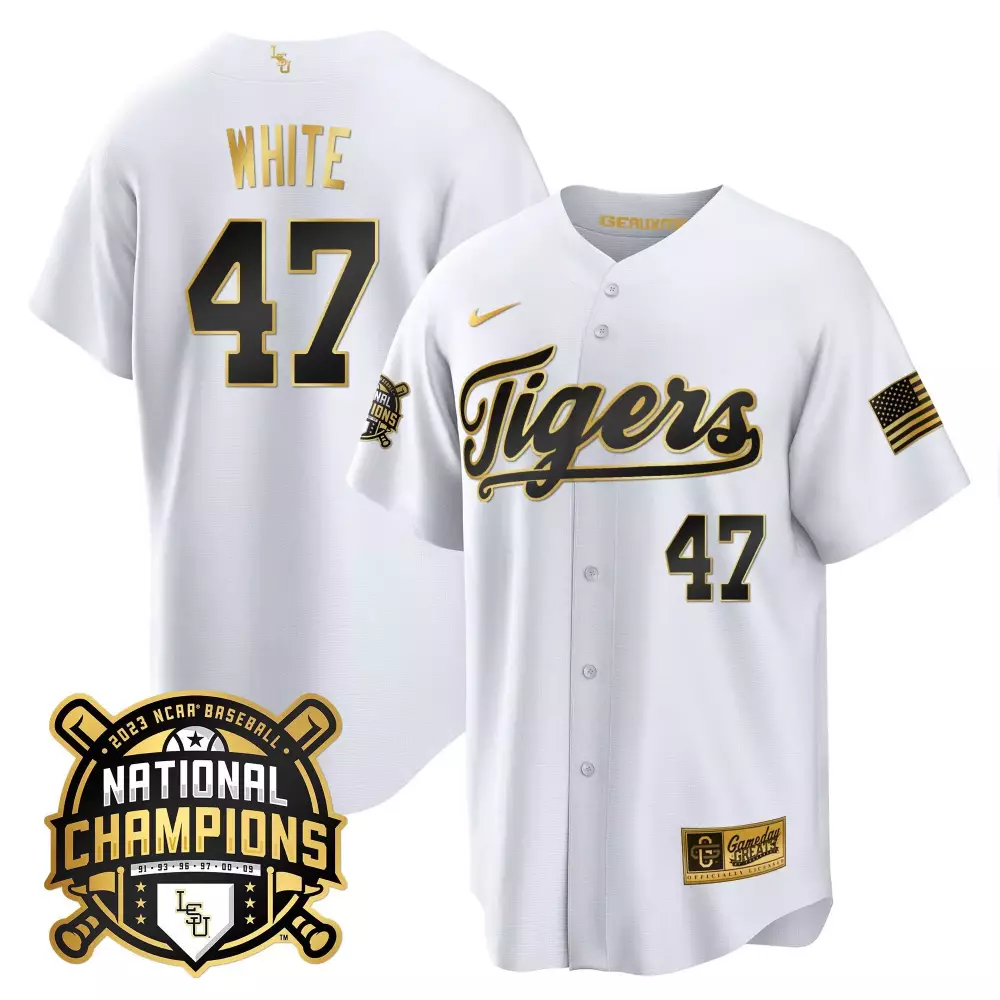 Eli White 47 Lsu Tigers Jersey 2023 National Champions Baseball American Flag Men