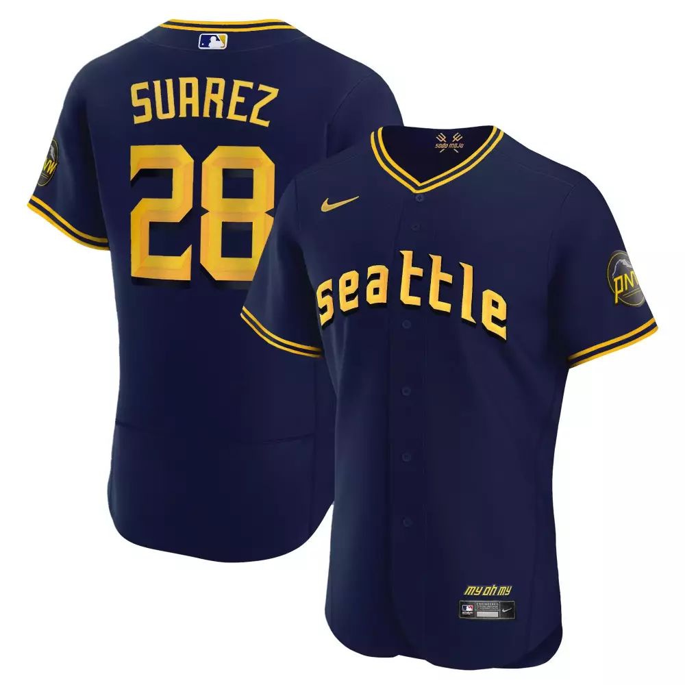 Eugenio Suarez 28 Jersey Navy City Connect Seattle Mariners Men Yellow Flex Collection
