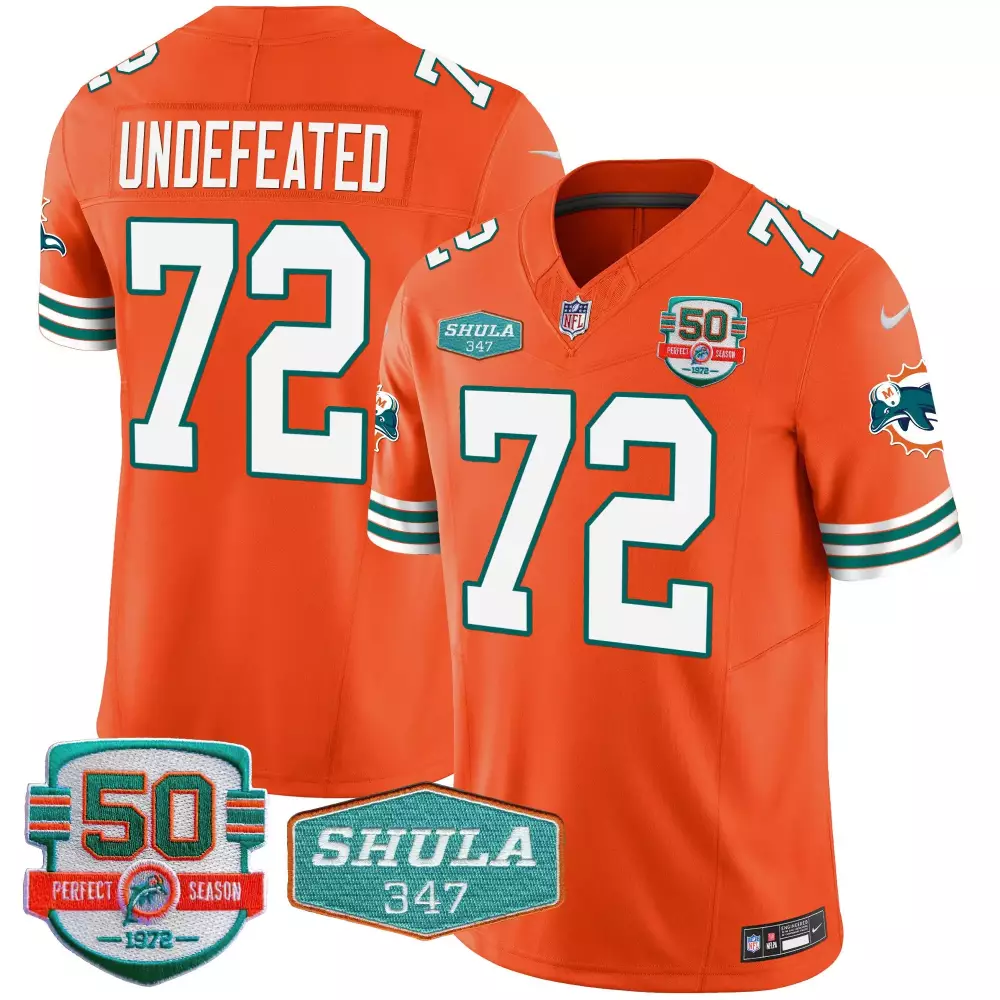 Undefeated 72 Miami Dolphins Jersey Orange Perfect Season Shula 347 2022 Men White