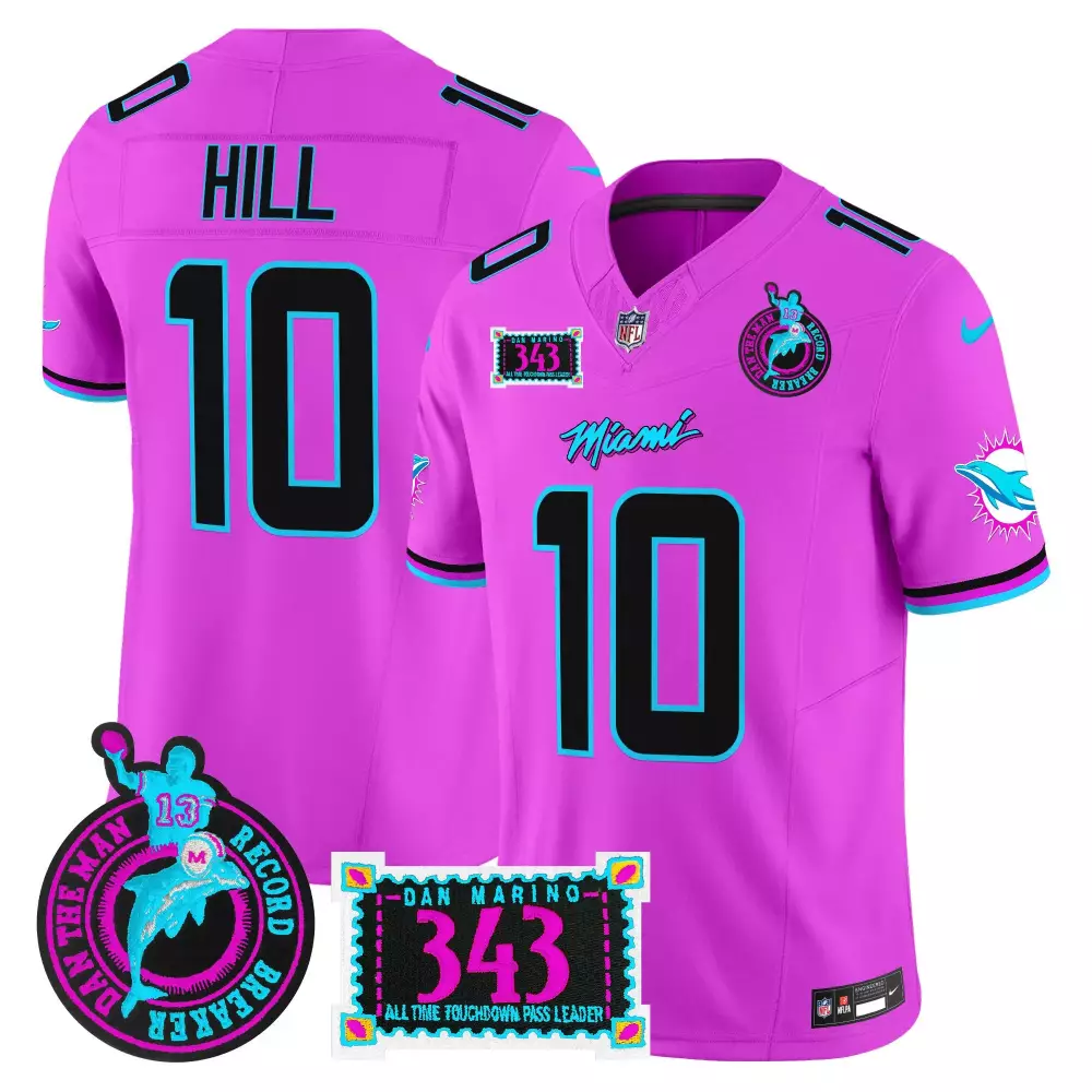 Tyreek Hill 10 Miami Dolphins Jersey Pink Dan Man Record Breaker Men Alternate Black