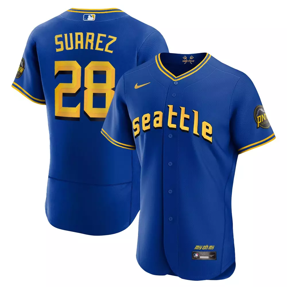Eugenio Suarez 28 Jersey Royal Blue Seattle Mariners M's Men Yellow White Flex All