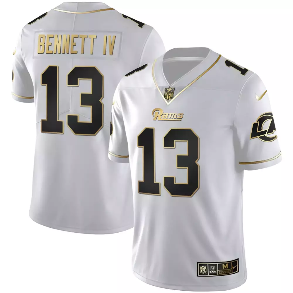 Stetson Bennett 13 Rams Jersey White Men Standard Black Gold All Stitched
