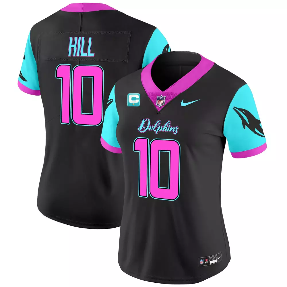 Tyreek Hill 10 Dolphins Jersey Black Women NFL Alternate Pink Aqua Vapor Limited