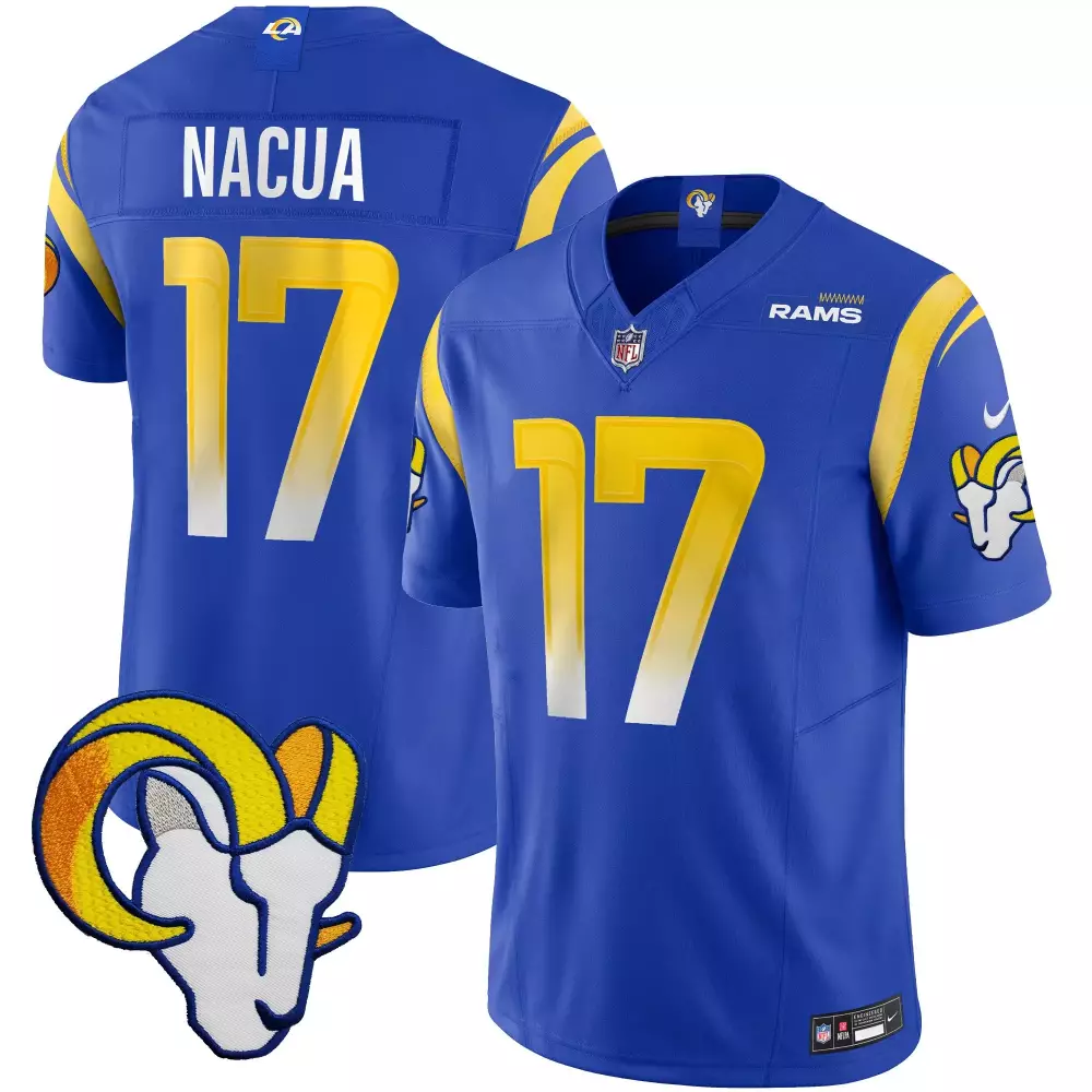 Puka Nacua 17 Rams Jersey Royal Blue Men Yellow White Vapor Limited v2 All Stitched