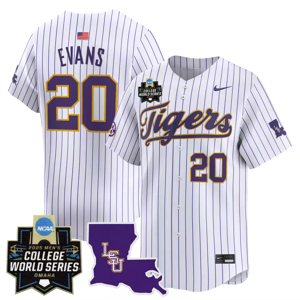 Evans College 20 Lsu Tigers Jersey White World Series 2025 Men Purple Vapor Stitched