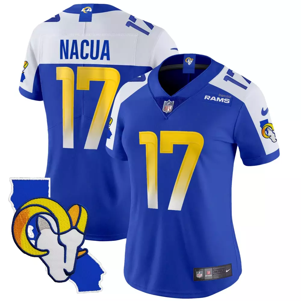 Puka Nacua 17 Rams Jersey Blue California Outline Ram Men Full_dye White Yellow Alternate