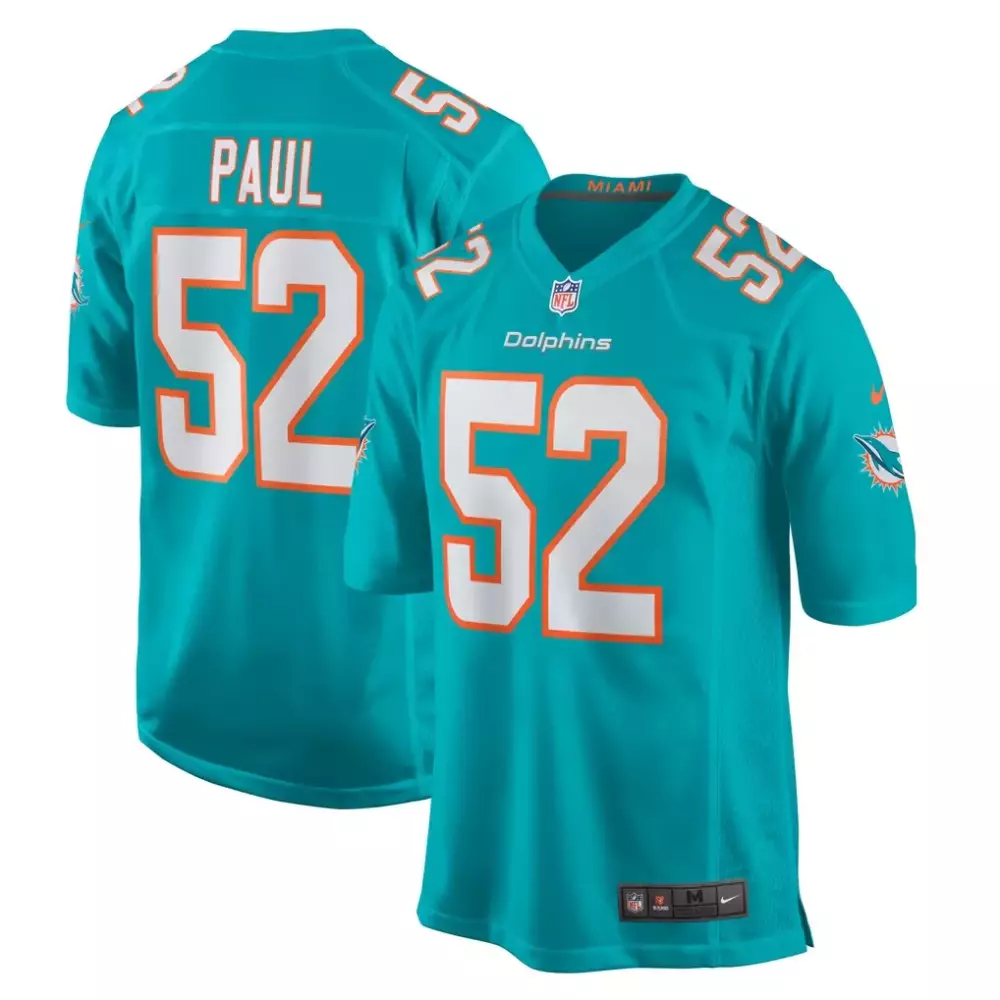 Patrick Paul 52 Dolphins Jersey Aqua Men Orange White Game